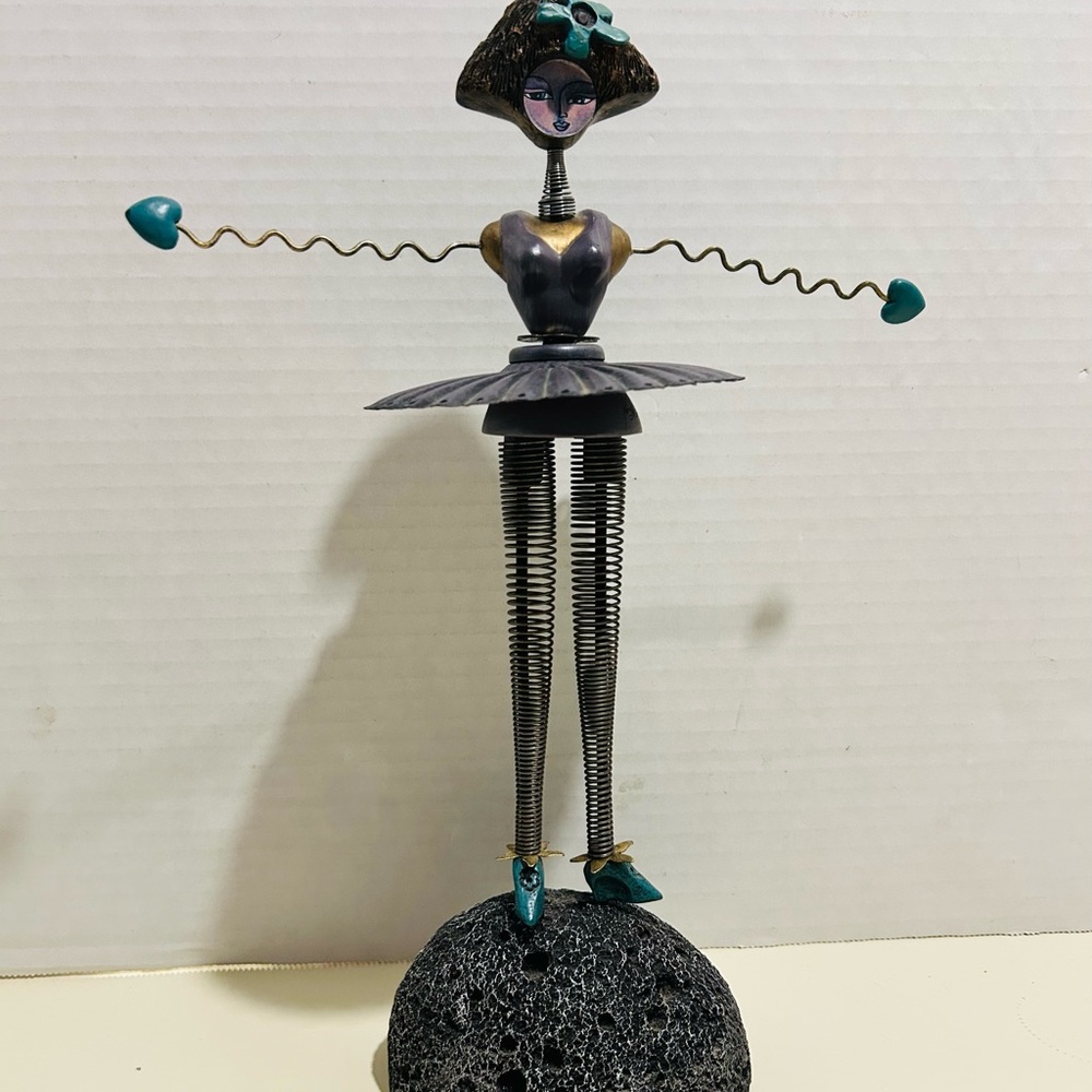 Whimsical Metal Ballerina Figurine Jewelry Display Statue